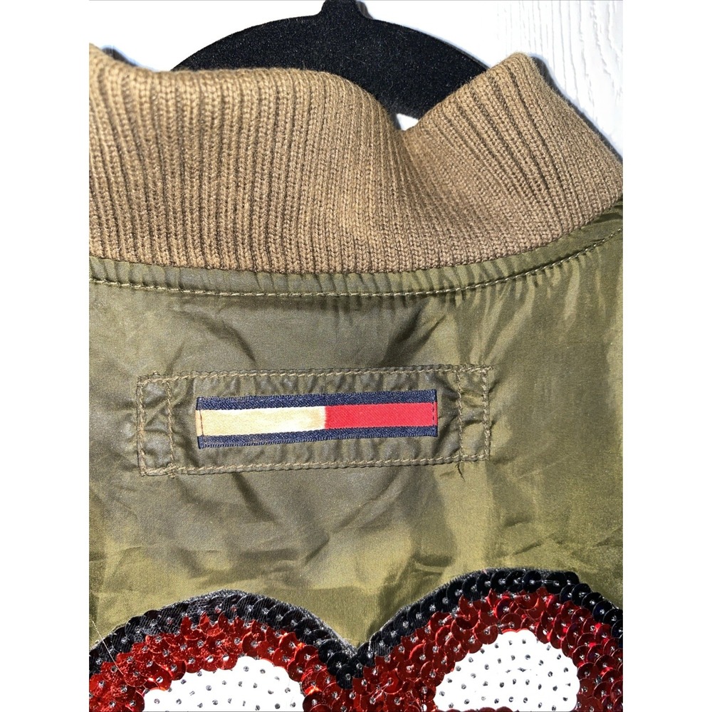 Tommy Hilfiger‎ XL Women's Olive Green Bomber Jacket Rolling Stones Sequin - Picture 8 of 8